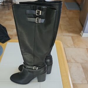 Madden Girl Black Heeled Boots with Buckle Detail